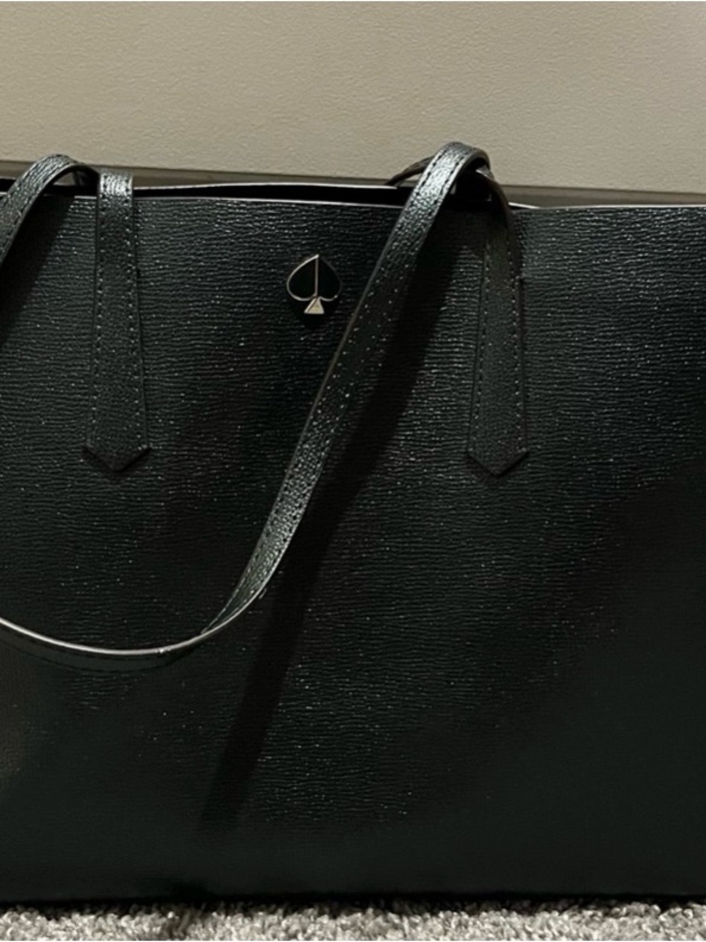kate spade dark green saffiano leather tote with spade emblem
